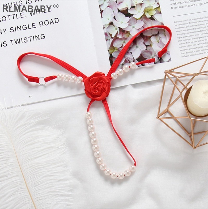 String with Pearl Chain Rose Red