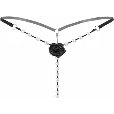 String with Pearl Chain Rose Black String with Pearl Chain Rose Black