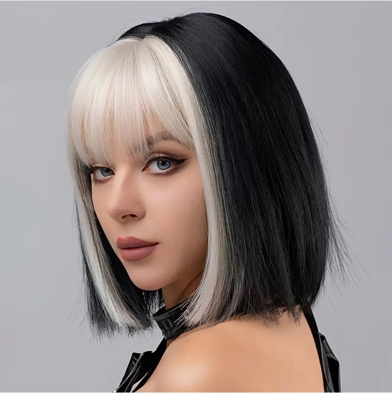 Multicolor Straight Bob with Bangs Wig 