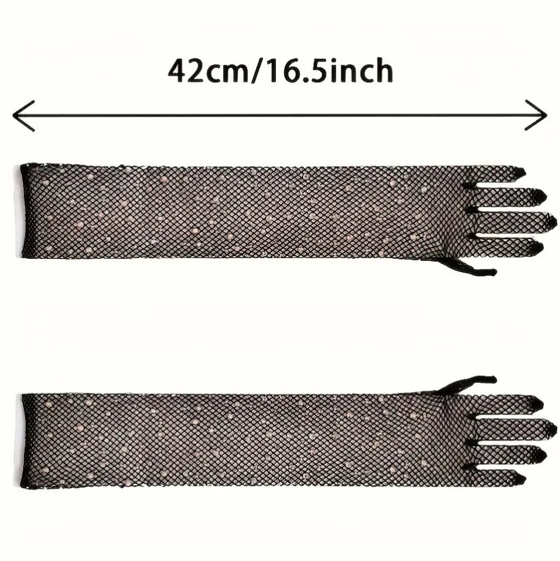 Fishnet Rhinestone Gloves Black