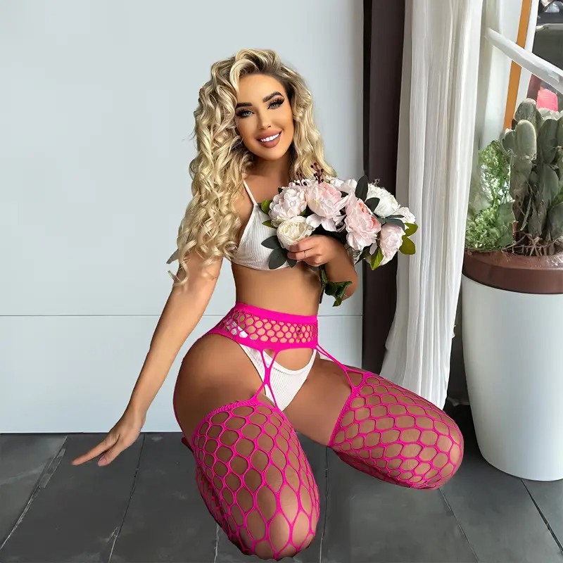 Fishnet Suspender Pantyhose Gea Pink Fishnet Suspender Pantyhose Gea Pink