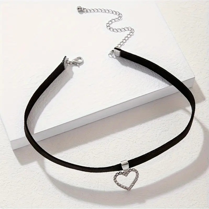 Choker with Rhinestone Heart