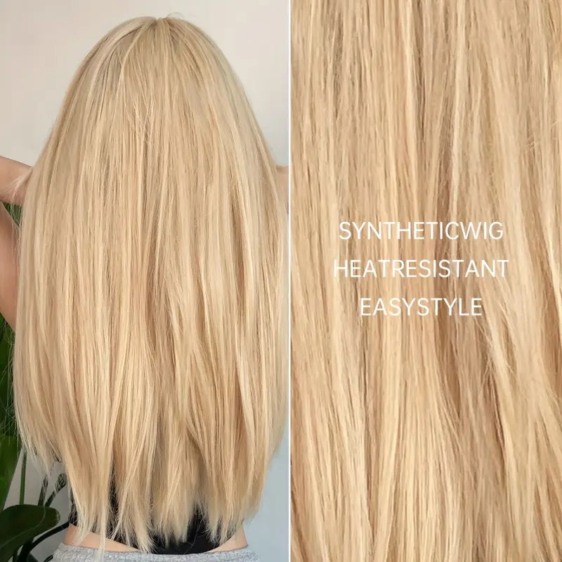 Long Straight Wig with Bangs Blonde Long Straight Wig with Bangs Blonde