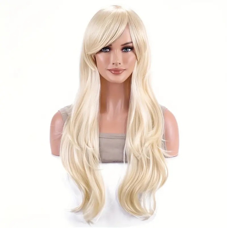 Long Wavy Wig with Bangs Blonde 