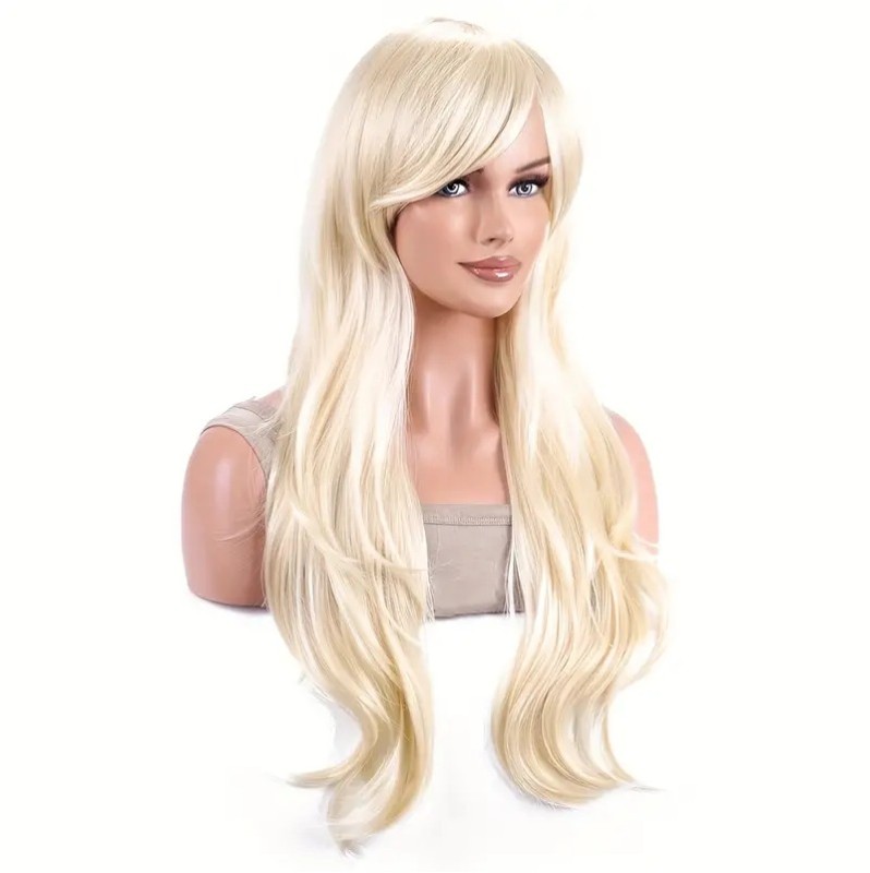 Long Wavy Wig with Bangs Blonde 