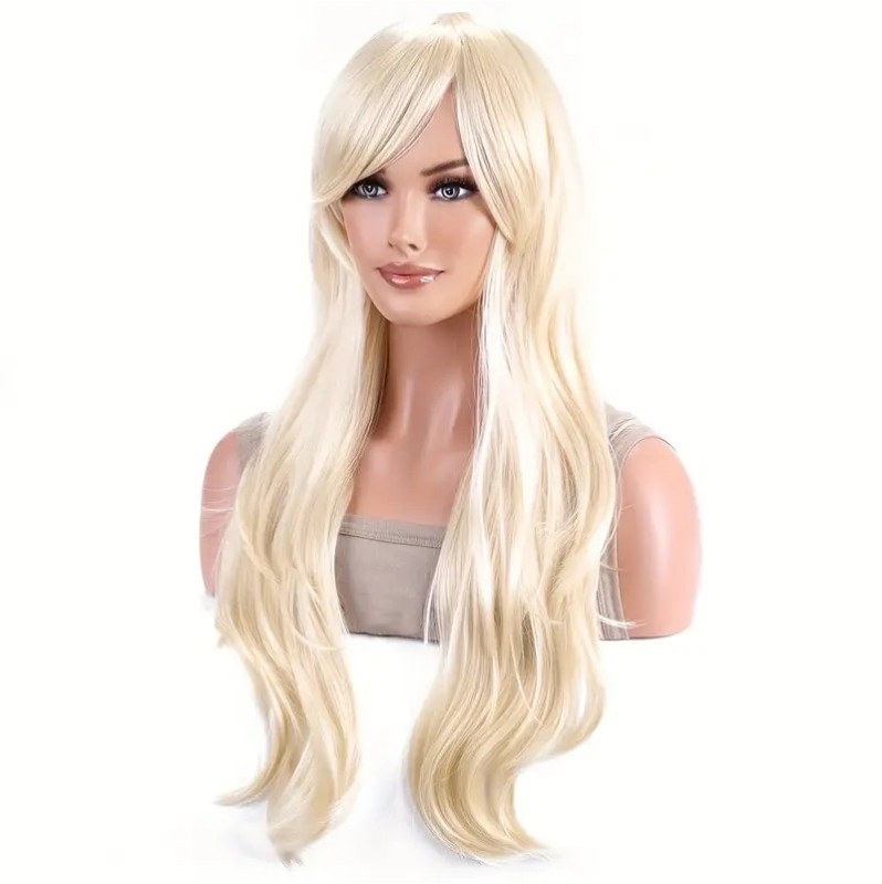 Long Wavy Wig with Bangs Blonde 