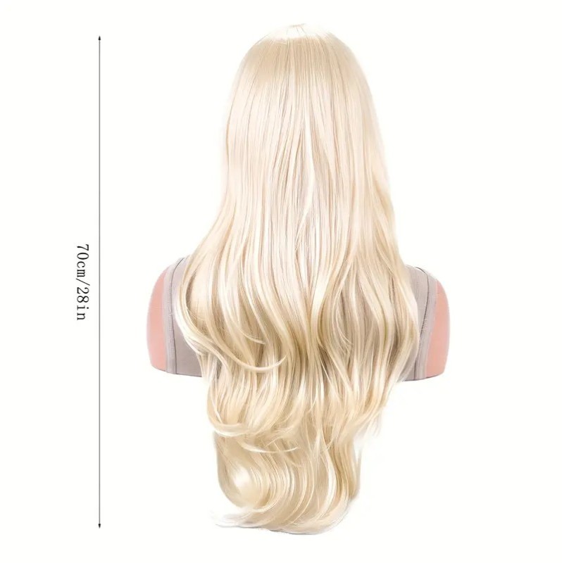 Long Wavy Wig with Bangs Blonde 