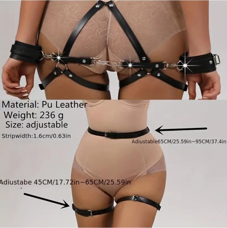 Ζαρτιέρα Harness Ρυθμιζόμενη με Χειροπέδες Μαύρη