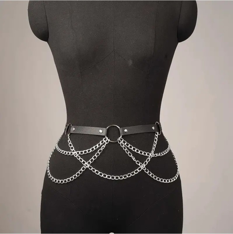 Harness Belt with Chains Black