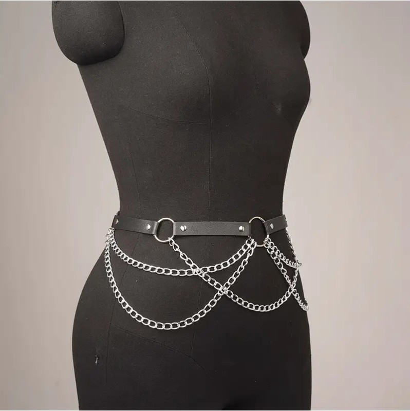 Harness Belt with Chains Black