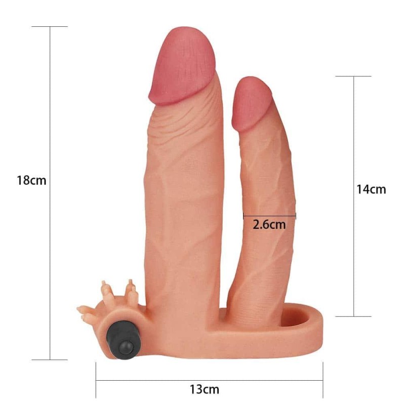 Vibrating Double Penis Sleeve Lovetoy Pleasure X-Tender Nude 18cm Lovetoy Vibrating Double Penis Sleeve Lovetoy Pleasure X-Tender Nude 18cm Penis Extenders