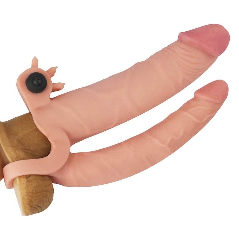 Vibrating Double Penis Sleeve Lovetoy Pleasure X-Tender Nude 18cm Lovetoy Vibrating Double Penis Sleeve Lovetoy Pleasure X-Tender Nude 18cm Penis Extenders