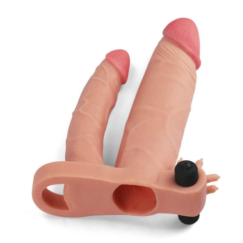 Vibrating Double Penis Sleeve Lovetoy Pleasure X-Tender Nude 18cm Lovetoy Vibrating Double Penis Sleeve Lovetoy Pleasure X-Tender Nude 18cm Penis Extenders