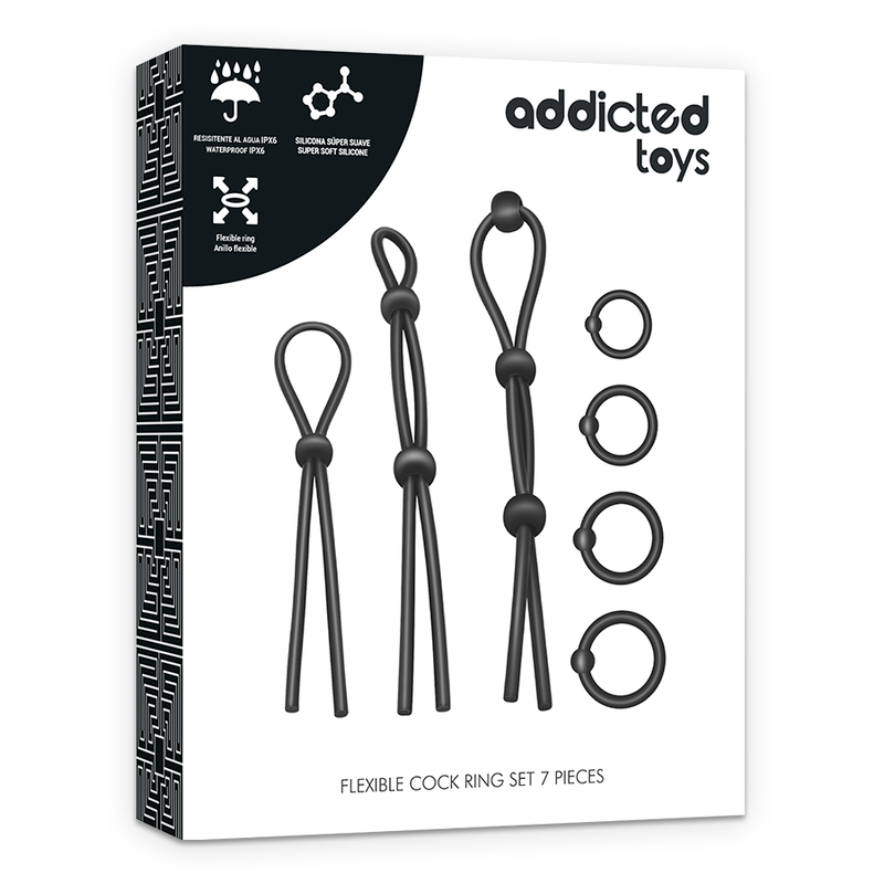 Addicted toys Cock Ring Set Addicted Toys 7pcs Black Cock Rings