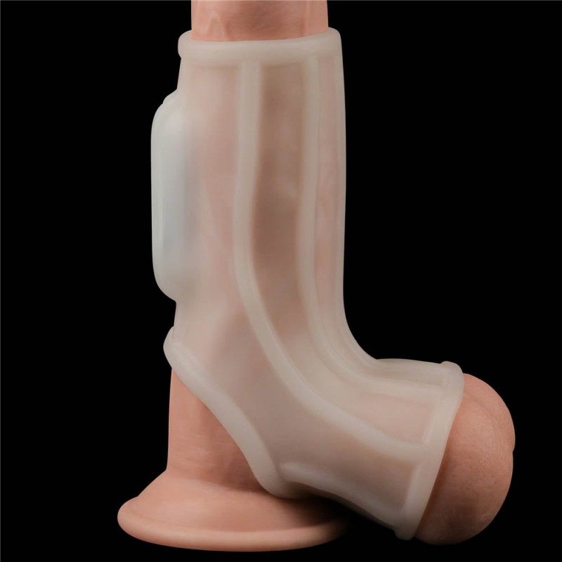 Lovetoy Vibrating Ring with Scrotum Sleeve Ridge Silk Knights White Cock Rings