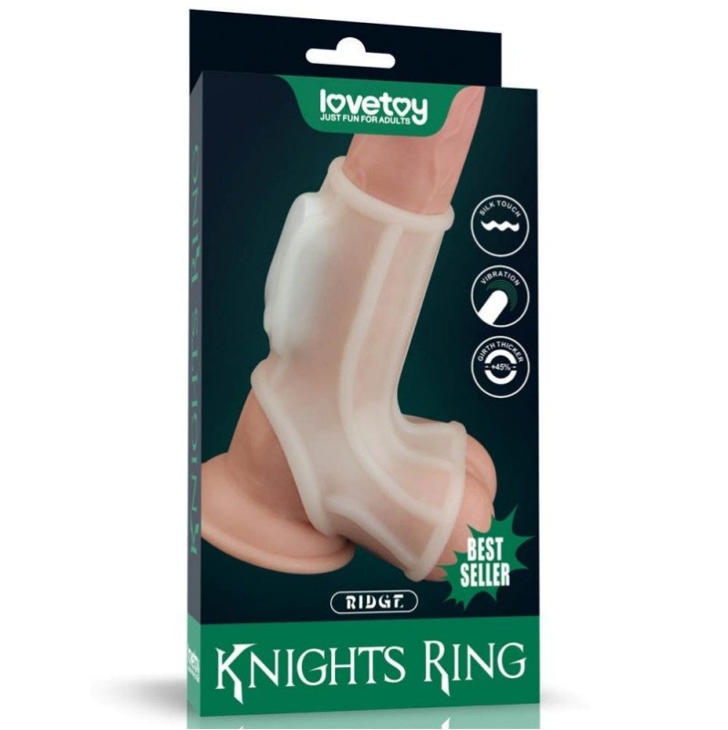 Vibrating Ring with Scrotum Sleeve Ridge Silk Knights White