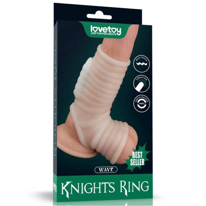 Vibrating Ring with Scrotum Sleeve Wave Silk Knights White