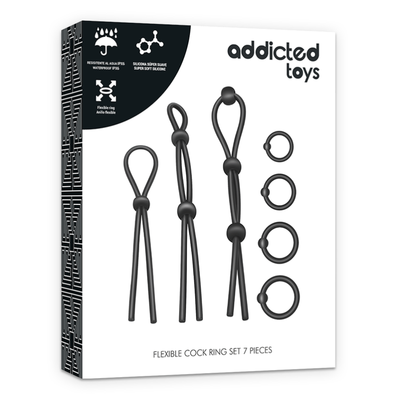 Cock Ring Set Addicted Toys 7pcs Black