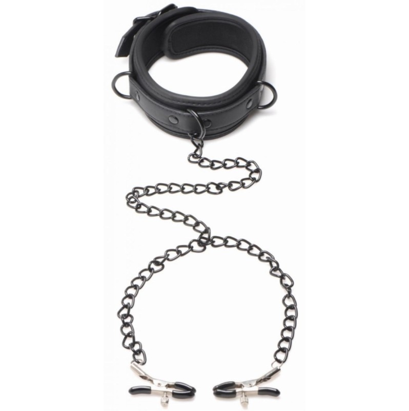 Collared Temptress Necklace with Nipple Clamps Master Series Black