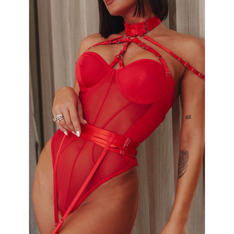 Body with Suspenders and Choker Modern Ocean Red