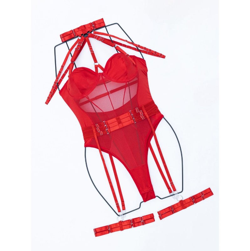 Body with Suspenders and Choker Modern Ocean Red