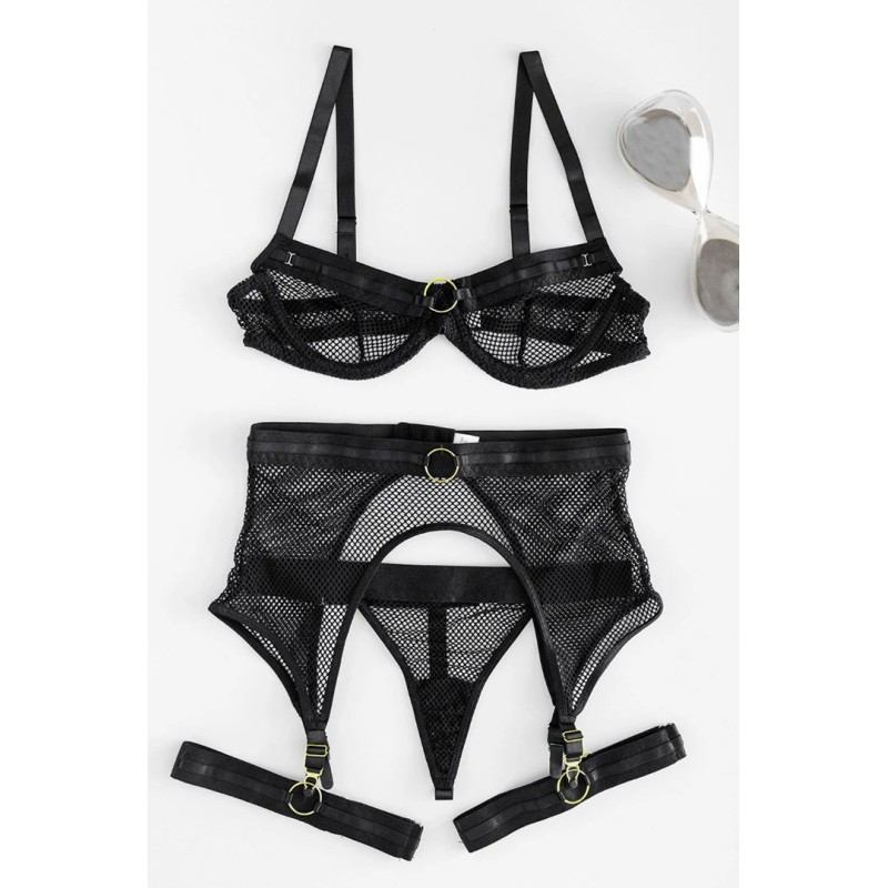 3 Piece Fishnet Set Katya Modern Ocean Black Modern Ocean 3 Piece Fishnet Set Katya Modern Ocean Black Underwear Set