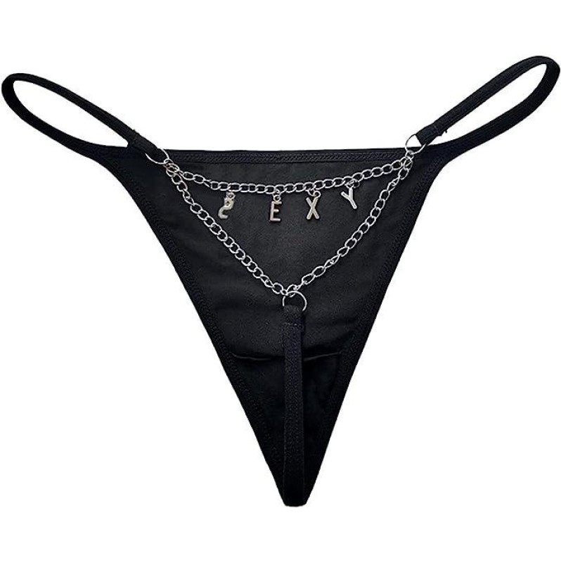 Sexy Metal Chain Thong Modern Ocean Black