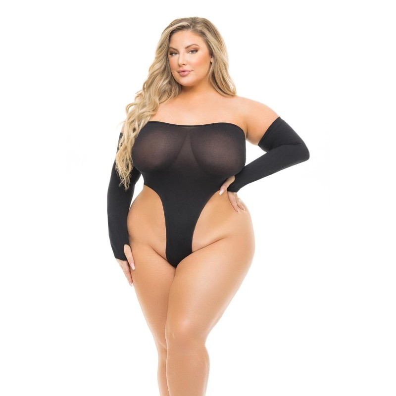 Bodysuit with Gloves Pink Lipstick Lingerie High Af Black