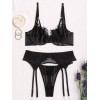 3 Piece Set Modern Ocean with Suspender Belt & Leg Straps Black