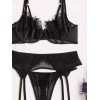 3 Piece Set Modern Ocean with Suspender Belt & Leg Straps Black