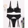 3 Piece Set Modern Ocean with Suspender Belt & Leg Straps Black