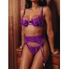 3 Piece Set Modern Ocean with Suspender Belt & Leg Straps Purple