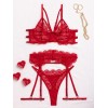 Linda Set with Suspender Belt Modern Ocean Red