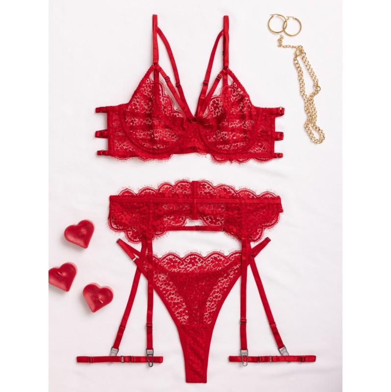 Linda Set with Suspender Belt Modern Ocean Red