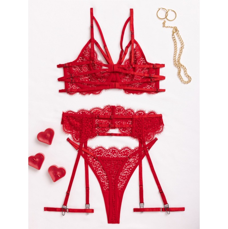 Linda Set with Suspender Belt Modern Ocean Red