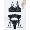 Linda Set with Suspender Belt Modern Ocean Black