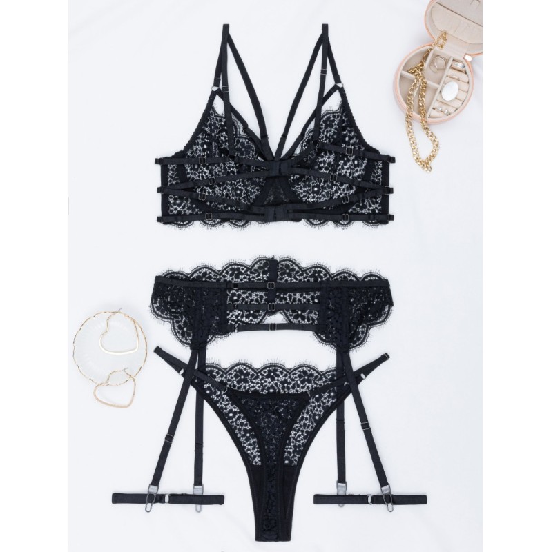 Linda Set with Suspender Belt Modern Ocean Black