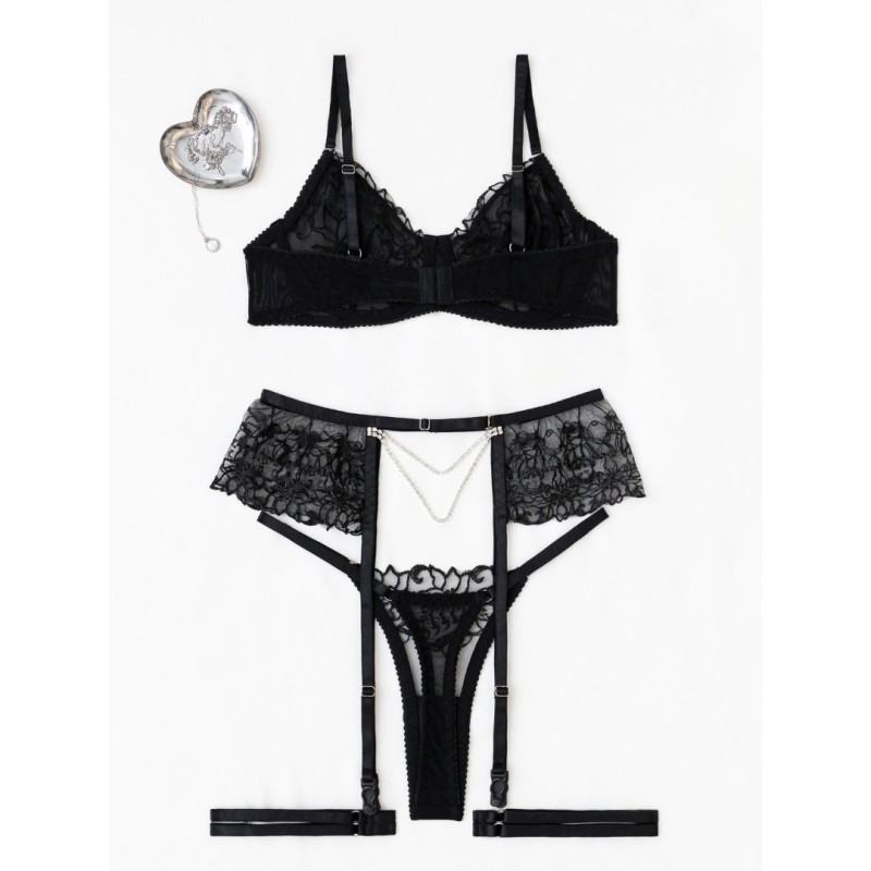 2 Piece Set with Suspenders & Strass Modern Ocean Black Modern Ocean 2 Piece Set with Suspenders & Strass Modern Ocean Black Underwear Set