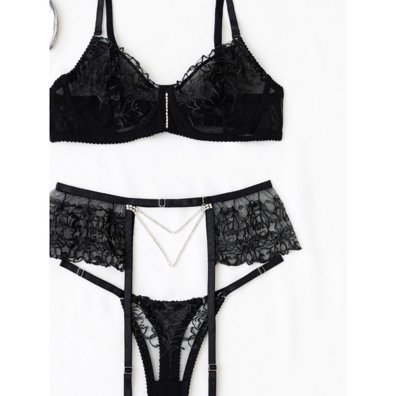 2 Piece Set with Suspenders & Strass Modern Ocean Black Modern Ocean 2 Piece Set with Suspenders & Strass Modern Ocean Black Underwear Set