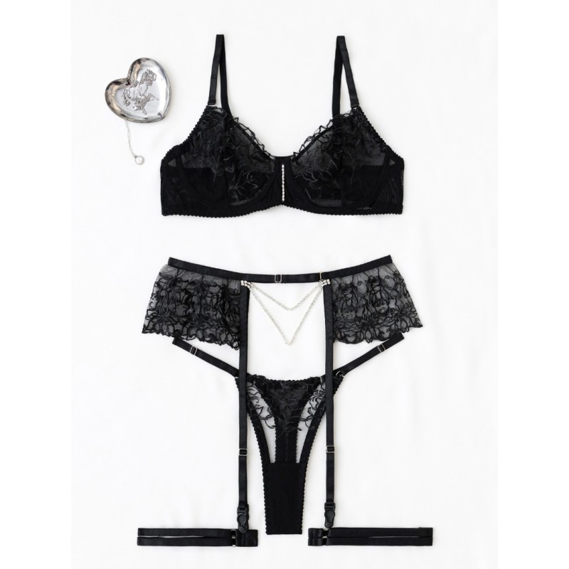 2 Piece Set with Suspenders & Strass Modern Ocean Black Modern Ocean 2 Piece Set with Suspenders & Strass Modern Ocean Black Underwear Set
