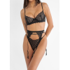 3 Piece Romantic Set with Adjustable Suspender Belt Modern Ocean Black