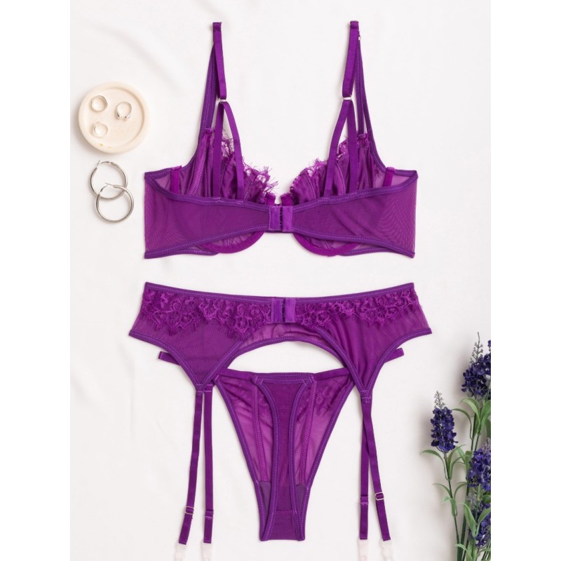 3 Piece Set Modern Ocean with Suspender Belt & Leg Straps Purple Modern Ocean 3 Piece Set Modern Ocean with Suspender Belt & Leg Straps Purple Underwear Set
