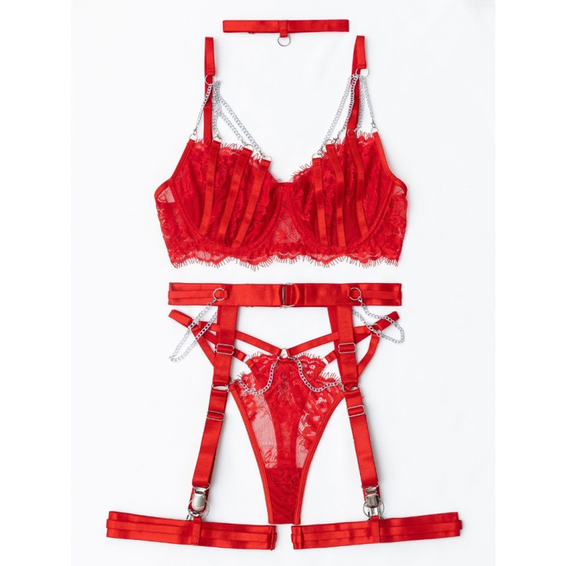 Maira Set with Suspender Belt Modern Ocean Red Modern Ocean Maira Set with Suspender Belt Modern Ocean Red Underwear Set