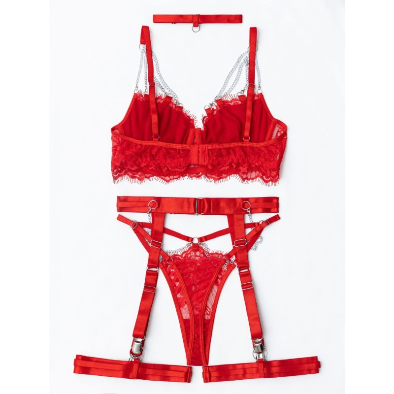 Maira Set with Suspender Belt Modern Ocean Red Modern Ocean Maira Set with Suspender Belt Modern Ocean Red Underwear Set