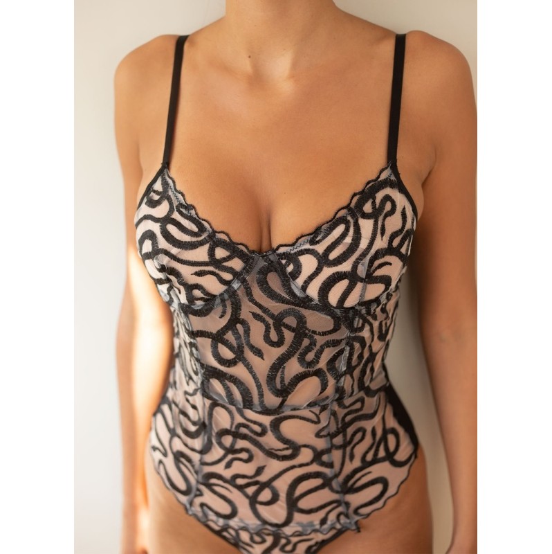 Embroidered Snake Body Modern Ocean Black