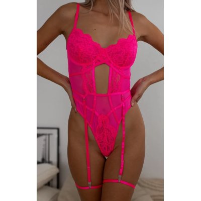 Lace Body with Suspenders Modern Ocean Pink Lace Body with Suspenders Modern Ocean Pink