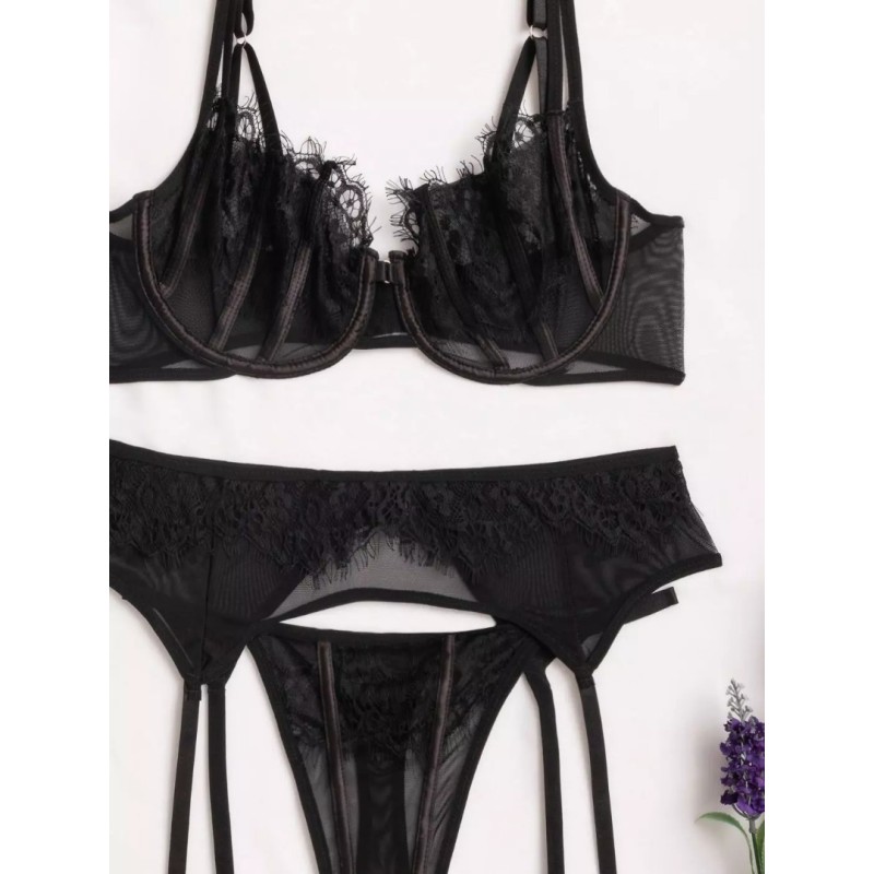 3 Piece Set Modern Ocean with Suspender Belt & Leg Straps Black 3 Piece Set Modern Ocean with Suspender Belt & Leg Straps Black