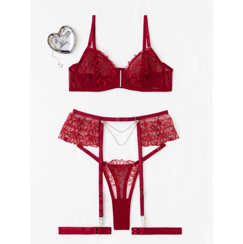 2 Piece Set with Suspenders & Strass Modern Ocean Bordeaux