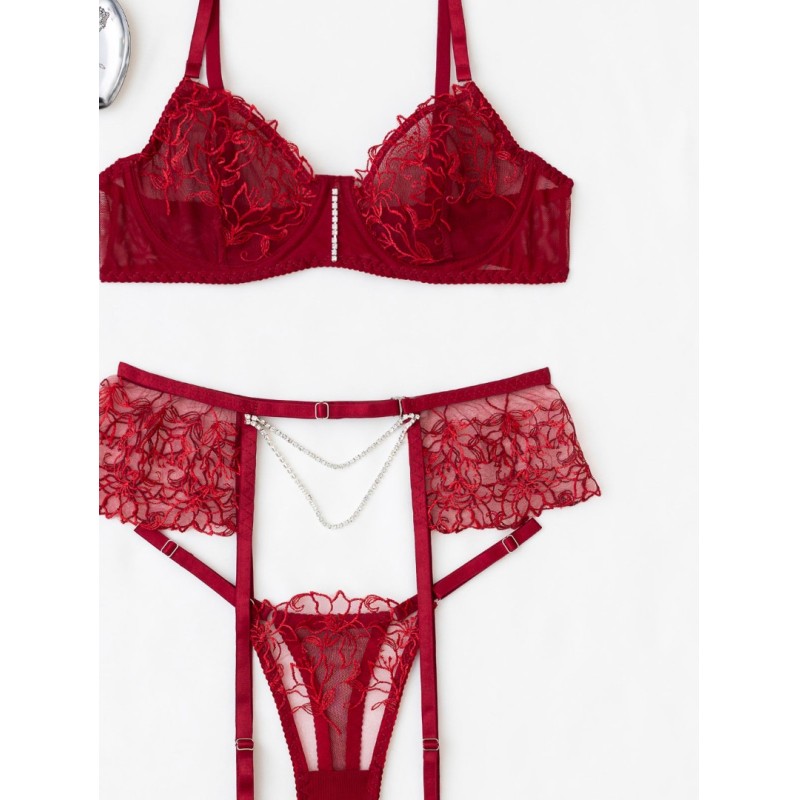 2 Piece Set with Suspenders & Strass Modern Ocean Bordeaux