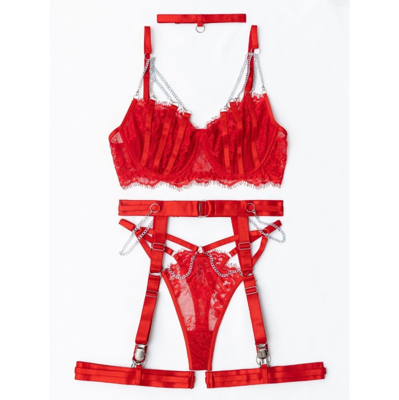 Maira Set with Suspender Belt Modern Ocean Red